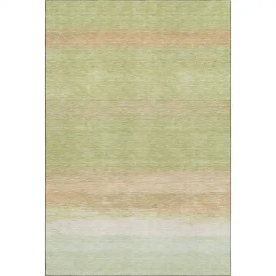 Artichoke Green Ivory And Beige Striped Washable Area Rug With UV Protection Photo 6