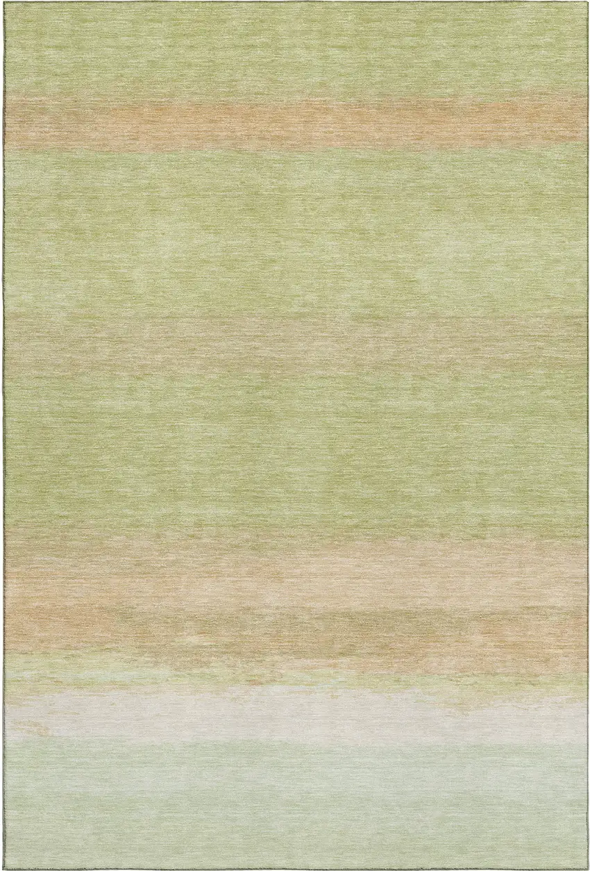 Artichoke Green Ivory And Beige Striped Washable Area Rug With UV Protection Photo 6