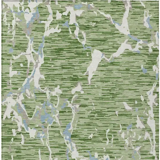 Artichoke Green Ivory And Beige Striped Washable Indoor Outdoor Area Rug Photo 7