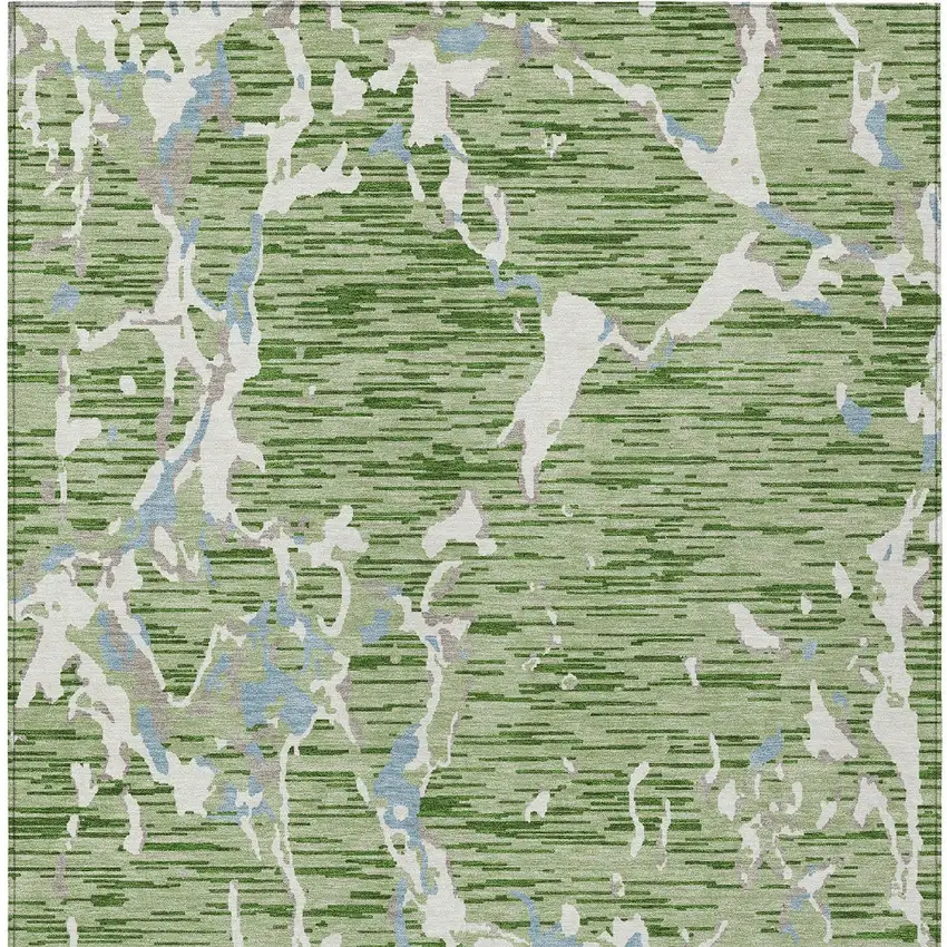 Artichoke Green Ivory And Beige Striped Washable Indoor Outdoor Area Rug Photo 7