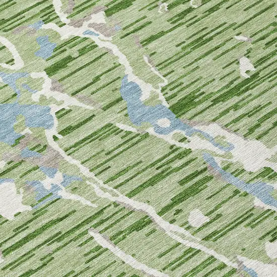 Artichoke Green Ivory And Beige Striped Washable Indoor Outdoor Area Rug Photo 5