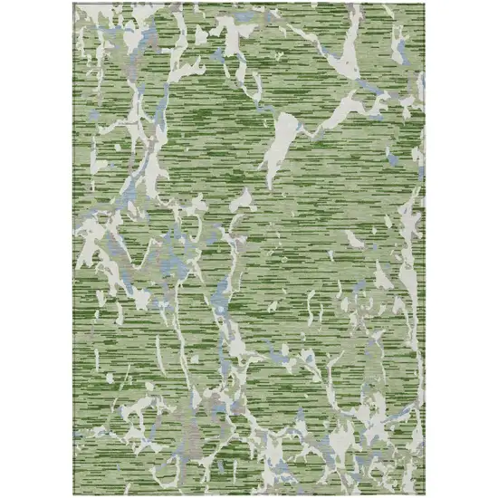 Artichoke Green Ivory And Beige Striped Washable Indoor Outdoor Area Rug Photo 2