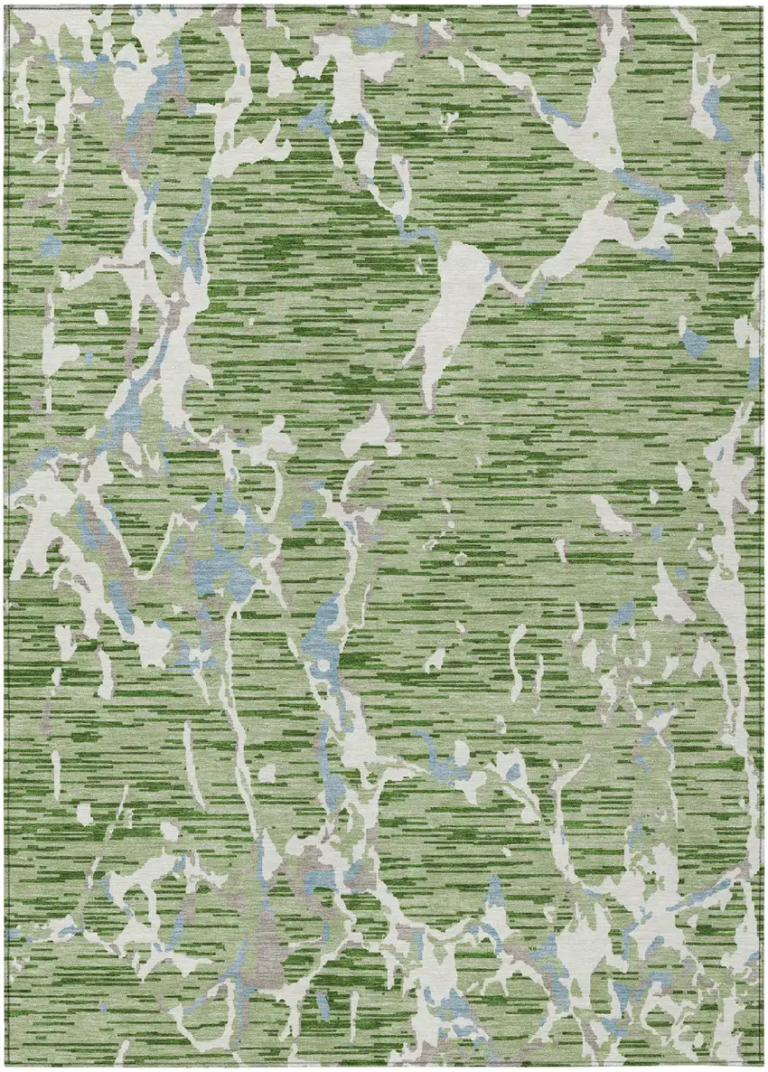 Artichoke Green Ivory And Beige Striped Washable Indoor Outdoor Area Rug Photo 2