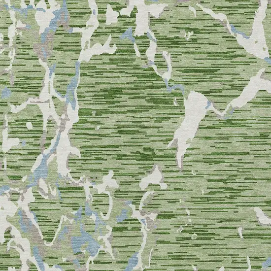 Artichoke Green Ivory And Beige Striped Washable Indoor Outdoor Area Rug Photo 6