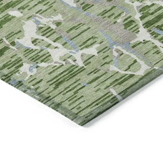 Artichoke Green Ivory And Beige Striped Washable Indoor Outdoor Area Rug Photo 4