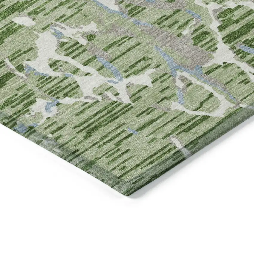 Artichoke Green Ivory And Beige Striped Washable Indoor Outdoor Area Rug Photo 4