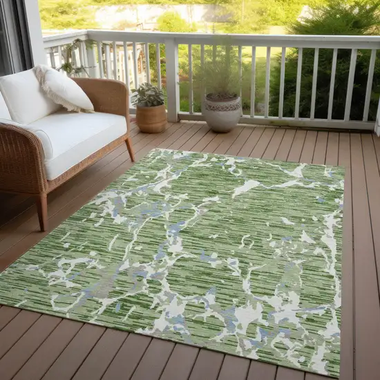 Artichoke Green Ivory And Beige Striped Washable Indoor Outdoor Area Rug Photo 8