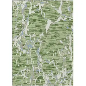 Photo of Artichoke Green Ivory And Beige Striped Washable Indoor Outdoor Area Rug