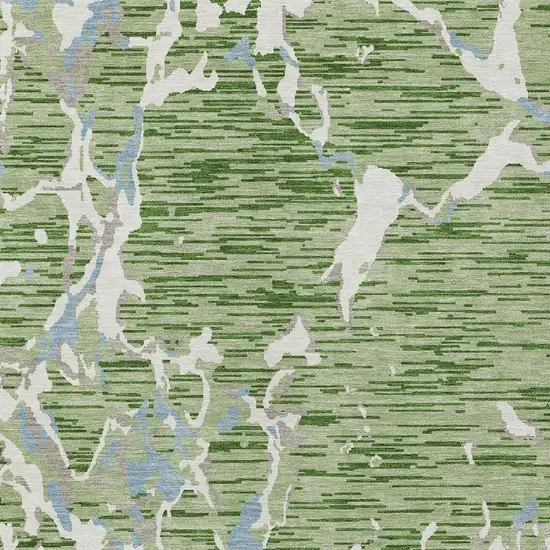 Artichoke Green Ivory And Beige Striped Washable Indoor Outdoor Area Rug Photo 6