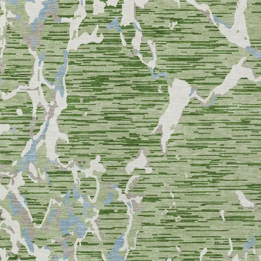 Artichoke Green Ivory And Beige Striped Washable Indoor Outdoor Area Rug Photo 6