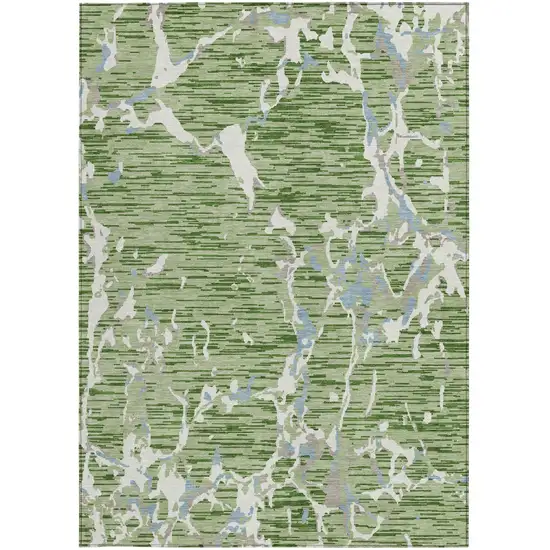Artichoke Green Ivory And Beige Striped Washable Indoor Outdoor Area Rug Photo 7