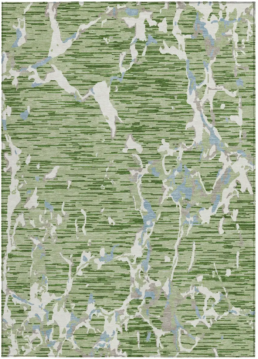Artichoke Green Ivory And Beige Striped Washable Indoor Outdoor Area Rug Photo 7