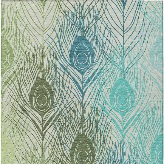 Artichoke Green Ivory And Blue Floral Washable Indoor Outdoor Area Rug Photo 5