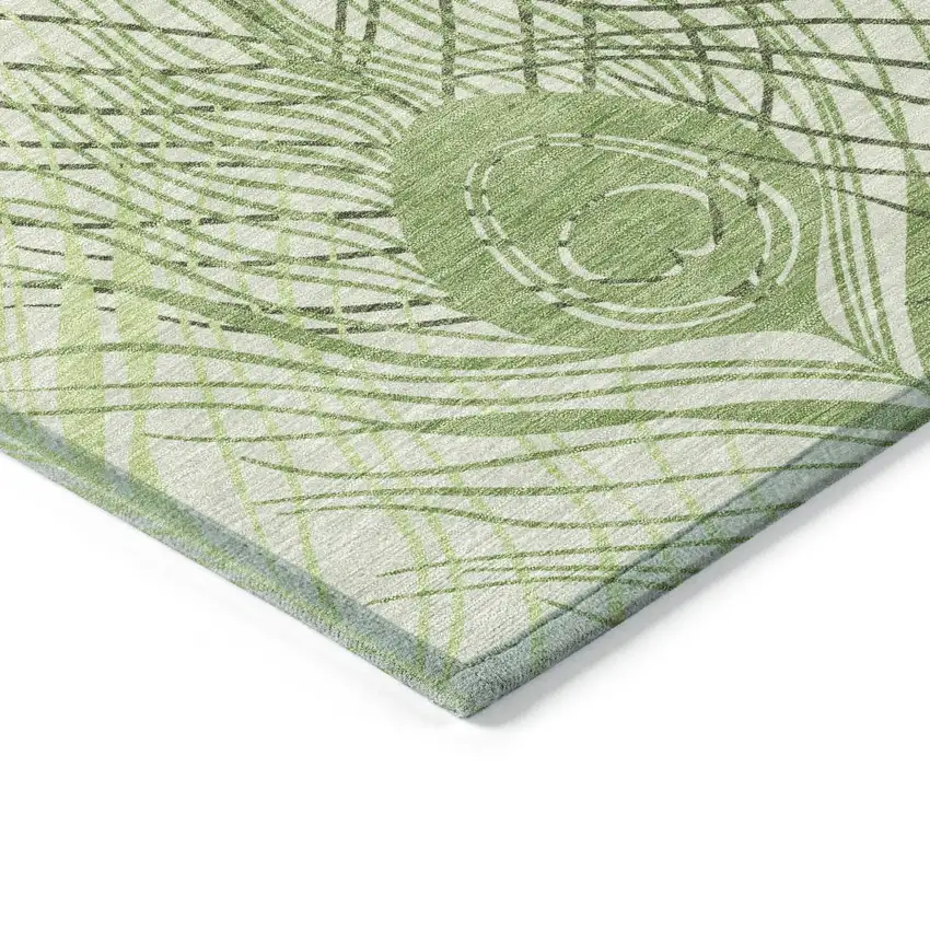 Artichoke Green Ivory And Blue Floral Washable Indoor Outdoor Area Rug Photo 6