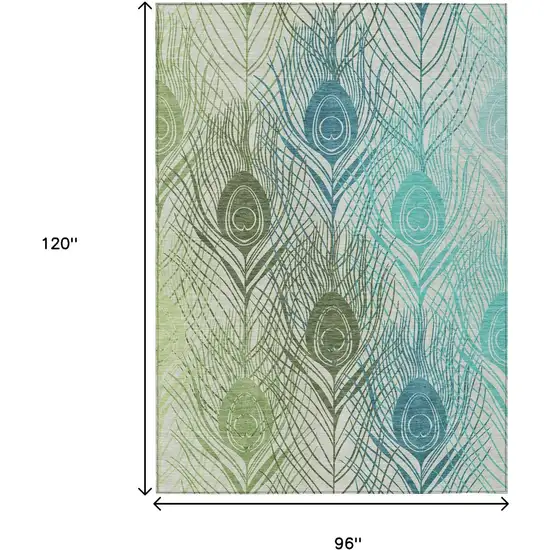 Artichoke Green Ivory And Blue Floral Washable Indoor Outdoor Area Rug Photo 3