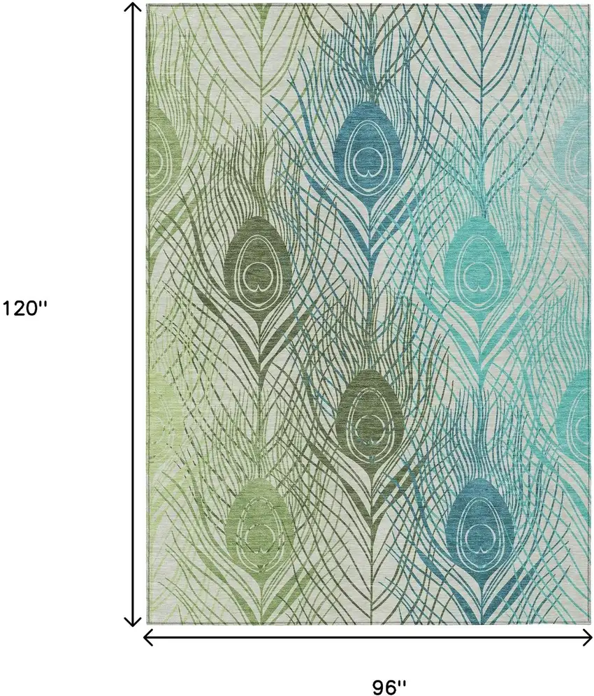 Artichoke Green Ivory And Blue Floral Washable Indoor Outdoor Area Rug Photo 3
