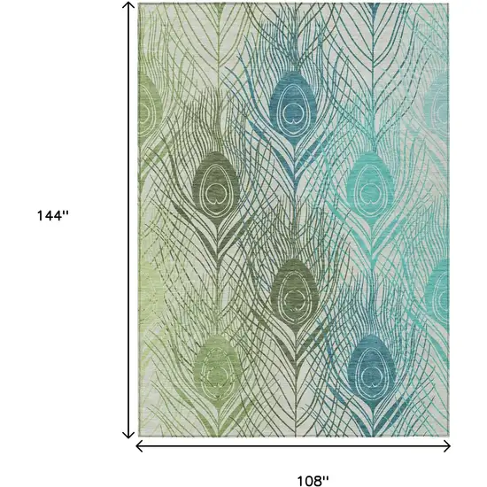 Artichoke Green Ivory And Blue Floral Washable Indoor Outdoor Area Rug Photo 3