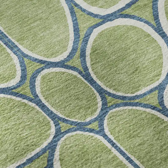 Artichoke Green Ivory And Blue Geometric Washable Area Rug With UV Protection Photo 9