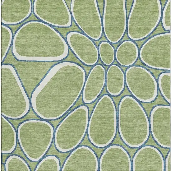 Artichoke Green Ivory And Blue Geometric Washable Area Rug With UV Protection Photo 3