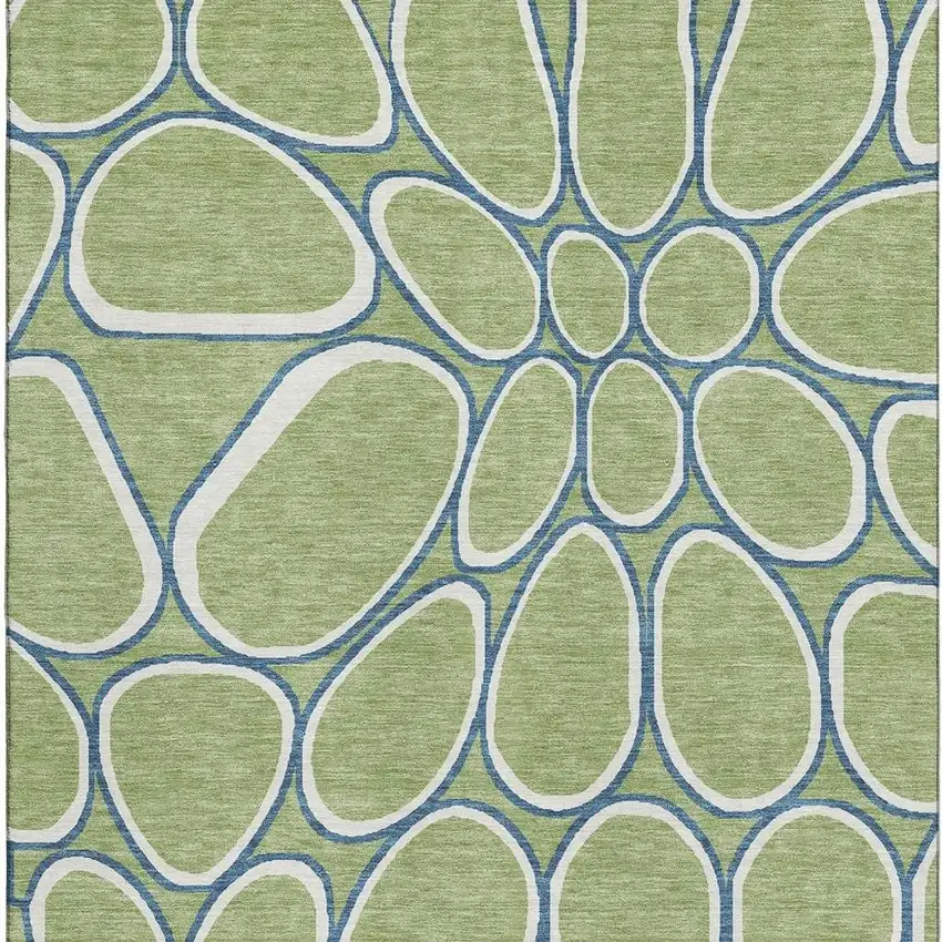 Artichoke Green Ivory And Blue Geometric Washable Area Rug With UV Protection Photo 3