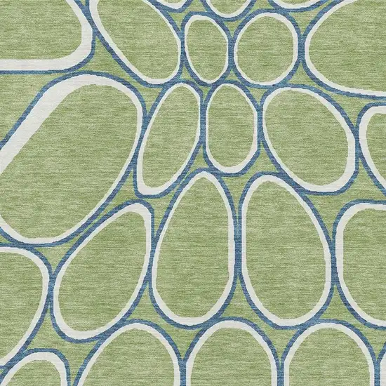 Artichoke Green Ivory And Blue Geometric Washable Area Rug With UV Protection Photo 2