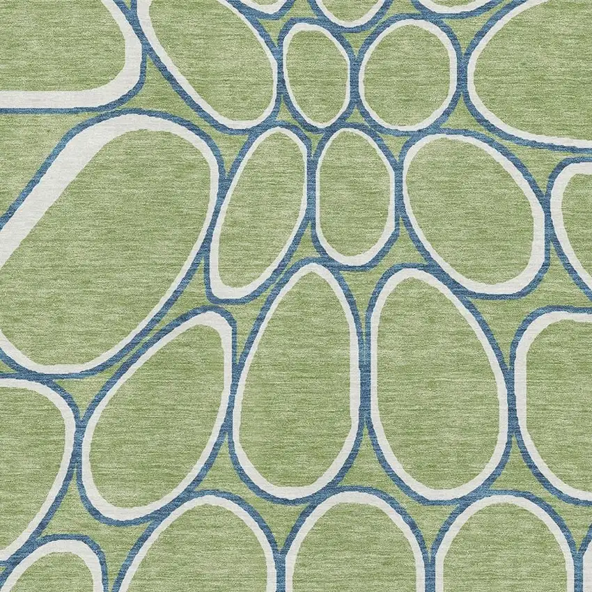 Artichoke Green Ivory And Blue Geometric Washable Area Rug With UV Protection Photo 2
