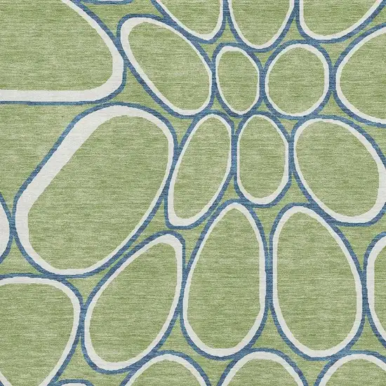 Artichoke Green Ivory And Blue Geometric Washable Area Rug With UV Protection Photo 2