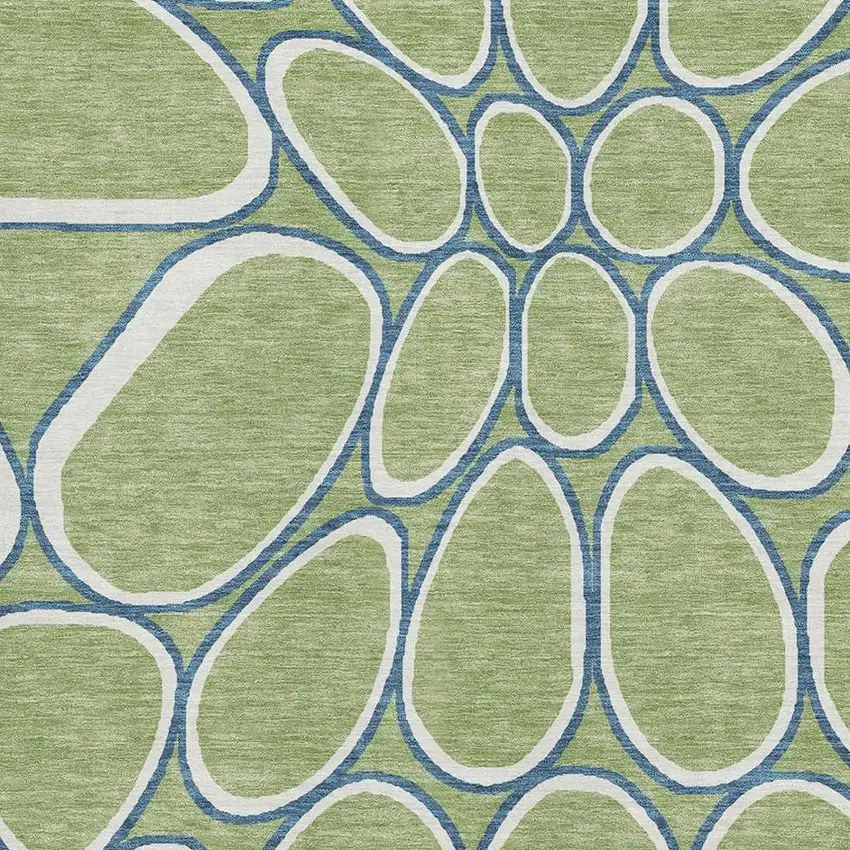 Artichoke Green Ivory And Blue Geometric Washable Area Rug With UV Protection Photo 2