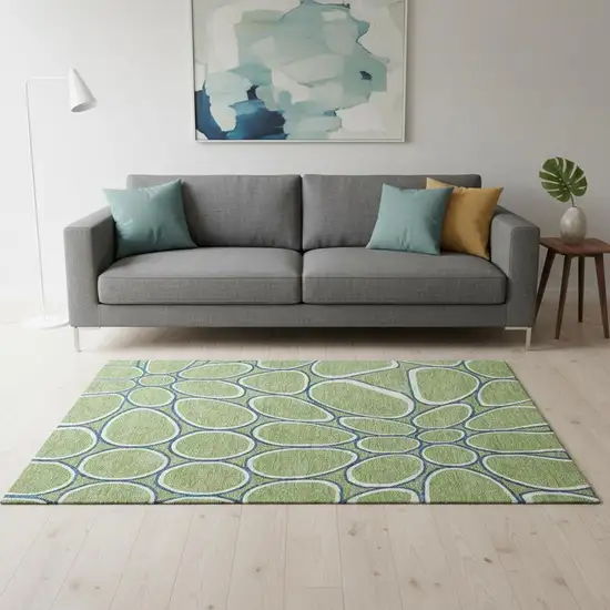 Artichoke Green Ivory And Blue Geometric Washable Area Rug With UV Protection Photo 2