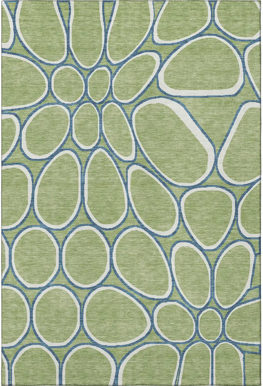 Artichoke Green Ivory And Blue Geometric Washable Area Rug With UV Protection Photo 3