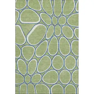 Photo of Artichoke Green Ivory And Blue Geometric Washable Area Rug With UV Protection