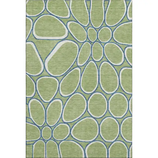 Artichoke Green Ivory And Blue Geometric Washable Area Rug With UV Protection Photo 1