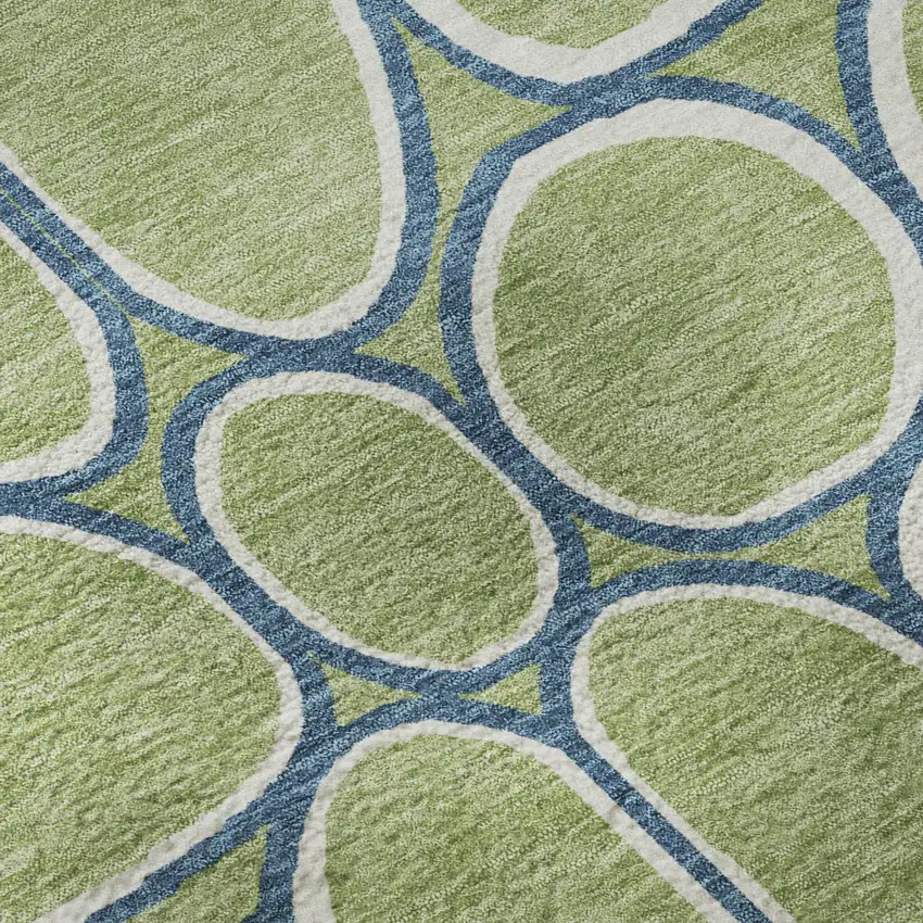 Artichoke Green Ivory And Blue Geometric Washable Area Rug With UV Protection Photo 9