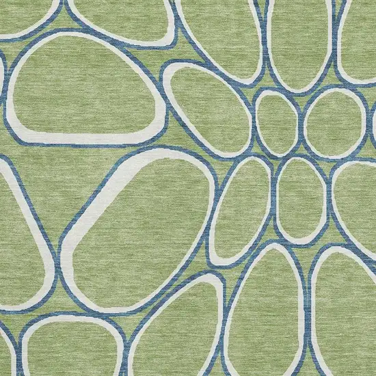 Artichoke Green Ivory And Blue Geometric Washable Area Rug With UV Protection Photo 2