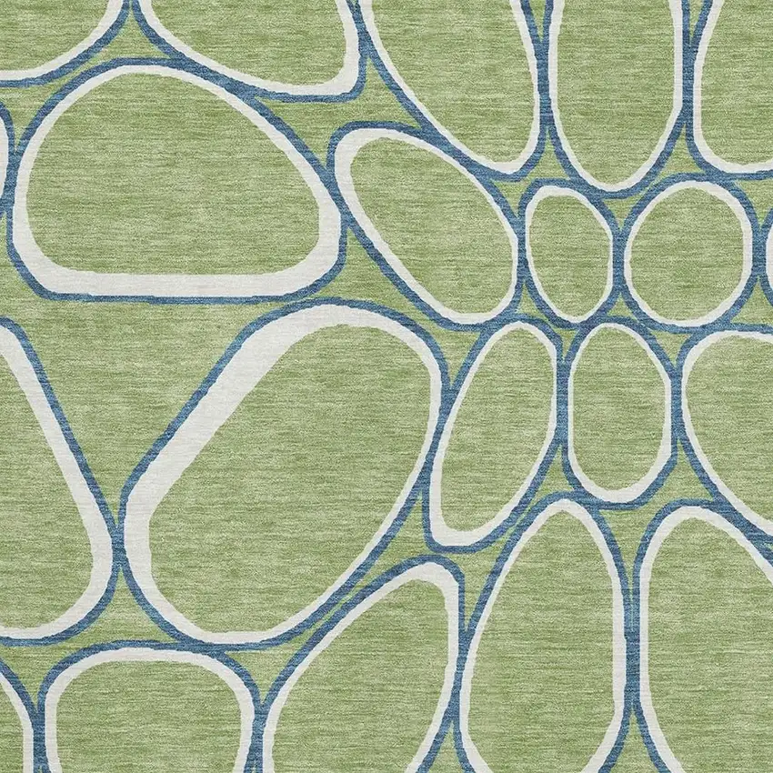 Artichoke Green Ivory And Blue Geometric Washable Area Rug With UV Protection Photo 2