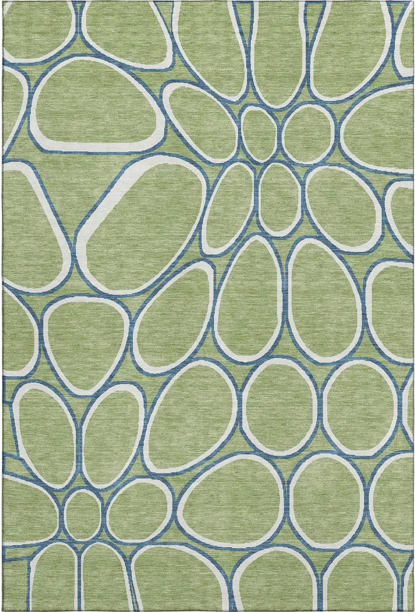 Artichoke Green Ivory And Blue Geometric Washable Area Rug With UV Protection Photo 1