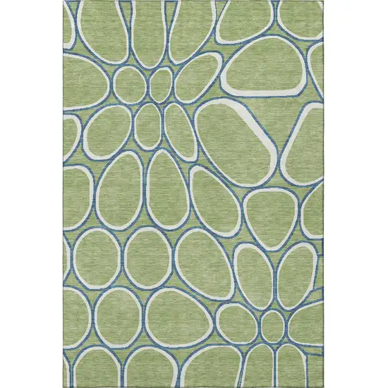 Artichoke Green Ivory And Blue Geometric Washable Area Rug With UV Protection Photo 3