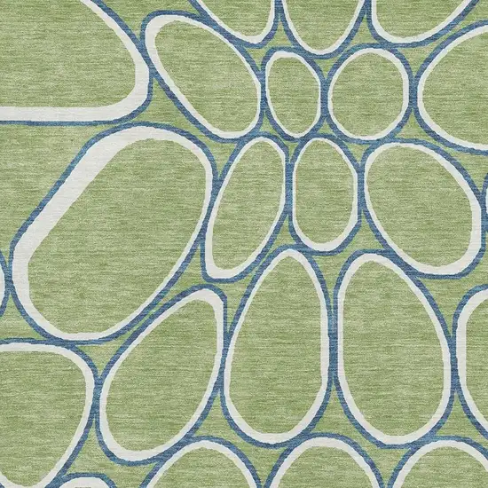 Artichoke Green Ivory And Blue Geometric Washable Area Rug With UV Protection Photo 2
