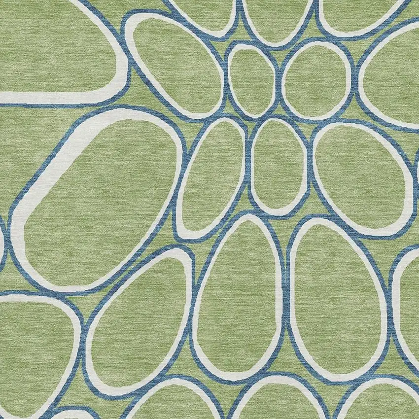 Artichoke Green Ivory And Blue Geometric Washable Area Rug With UV Protection Photo 2