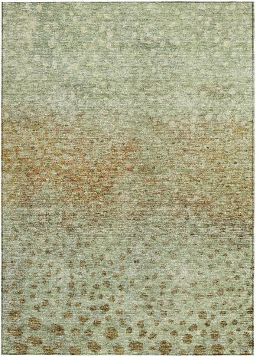 Artichoke Green Ivory And Brown Abstract Washable Indoor Outdoor Area Rug Photo 6