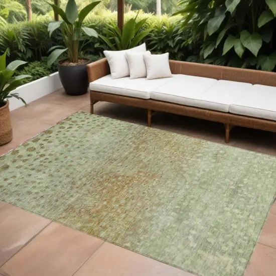 Artichoke Green Ivory And Brown Abstract Washable Indoor Outdoor Area Rug Photo 1