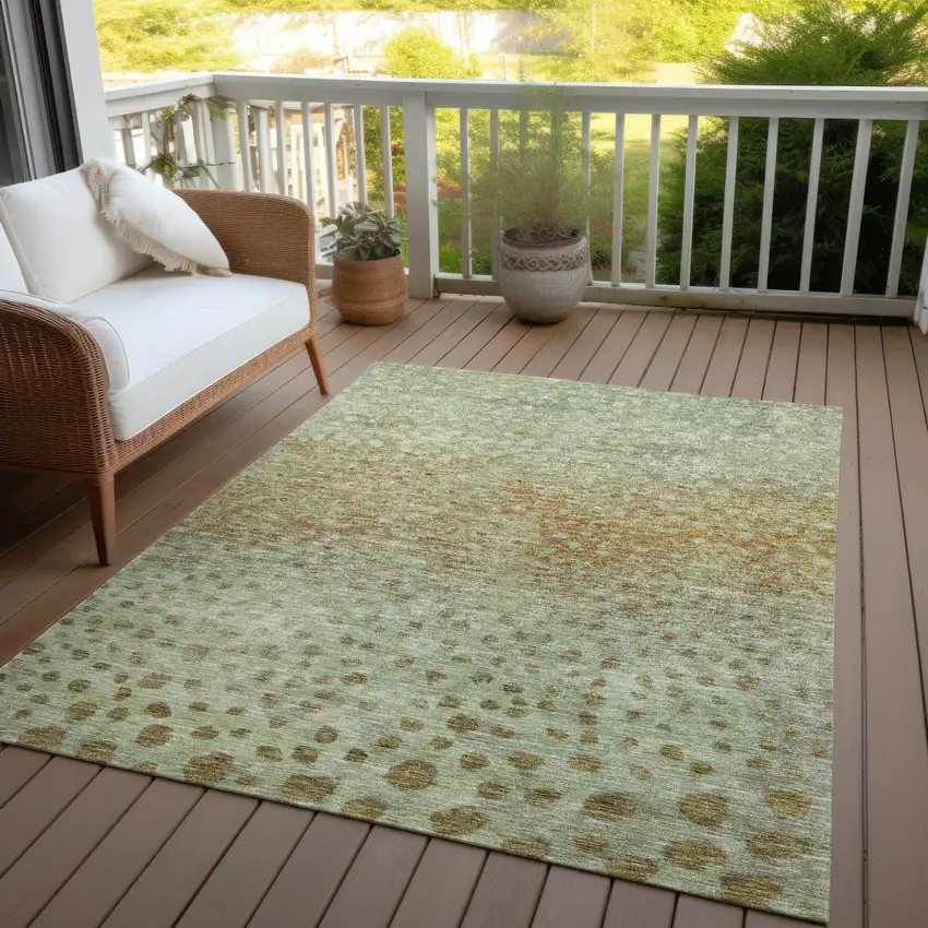Artichoke Green Ivory And Brown Abstract Washable Indoor Outdoor Area Rug Photo 7