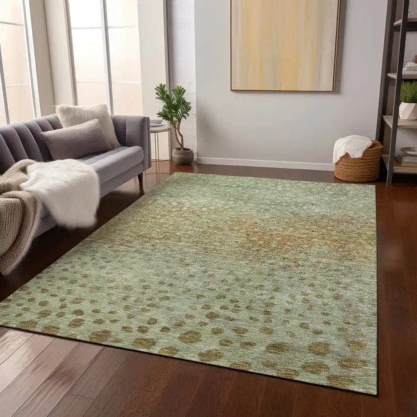 Artichoke Green Ivory And Brown Abstract Washable Indoor Outdoor Area Rug Photo 9