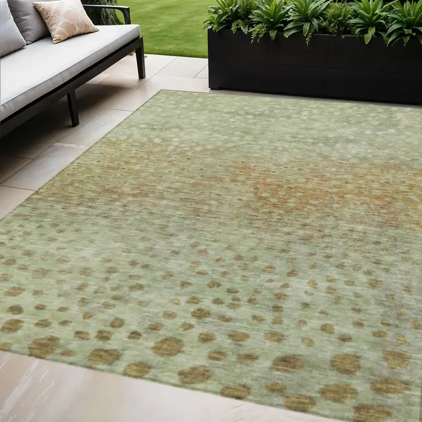 Artichoke Green Ivory And Brown Abstract Washable Indoor Outdoor Area Rug Photo 1