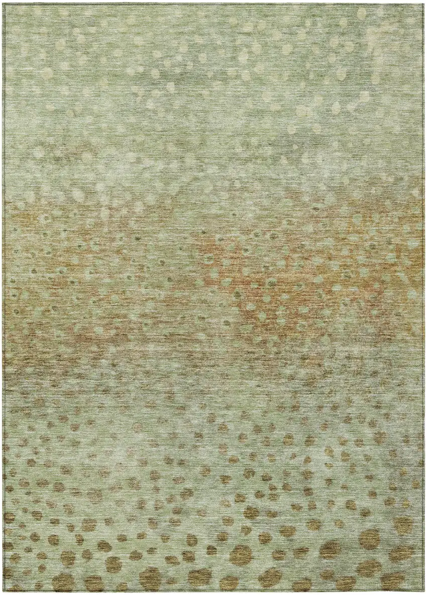 Artichoke Green Ivory And Brown Abstract Washable Indoor Outdoor Area Rug Photo 2