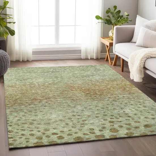 Artichoke Green Ivory And Brown Abstract Washable Indoor Outdoor Area Rug Photo 8