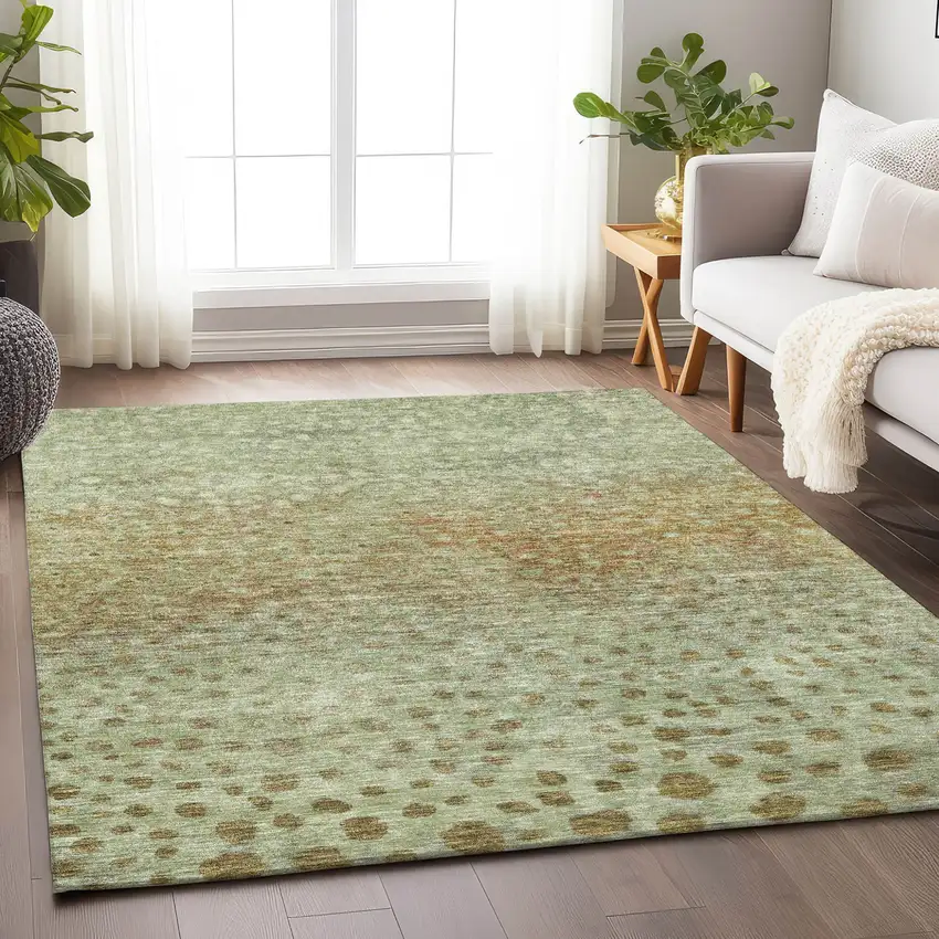 Artichoke Green Ivory And Brown Abstract Washable Indoor Outdoor Area Rug Photo 8