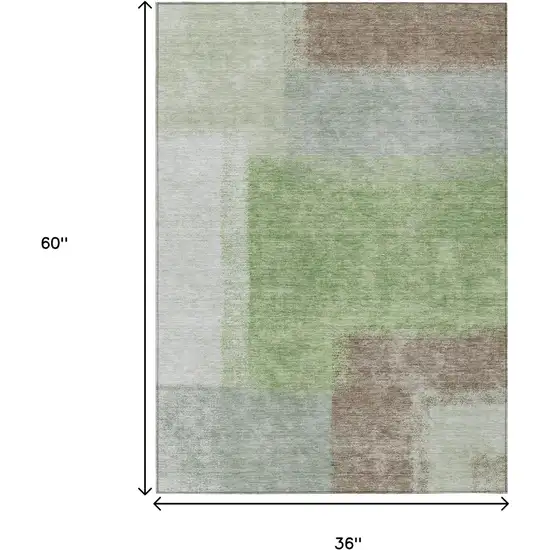 Artichoke Green Ivory And Brown Abstract Washable Indoor Outdoor Area Rug Photo 3