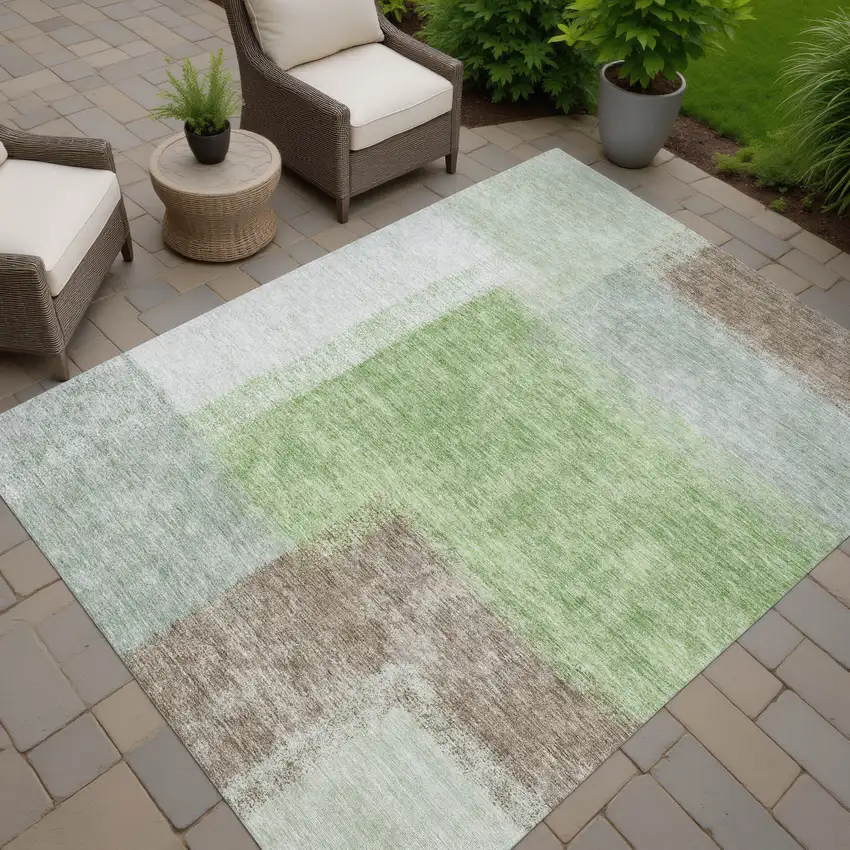 Artichoke Green Ivory And Brown Abstract Washable Indoor Outdoor Area Rug Photo 7