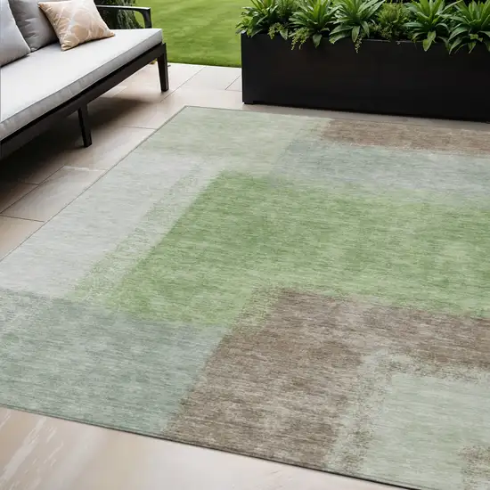Artichoke Green Ivory And Brown Abstract Washable Indoor Outdoor Area Rug Photo 1